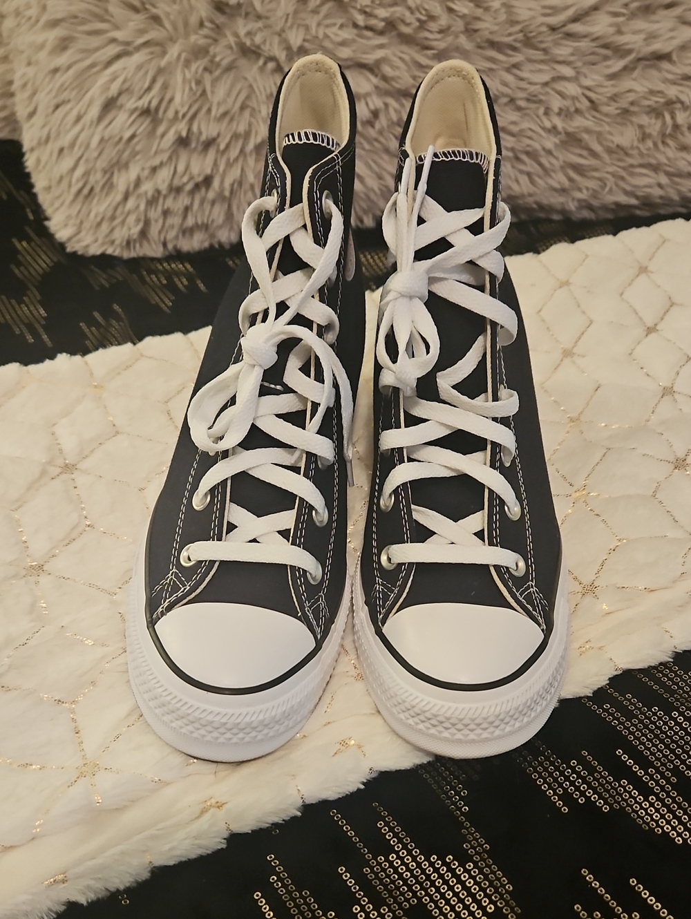 Converse Wedge Heel Black High-Top Canvas Sneakers with White Trim